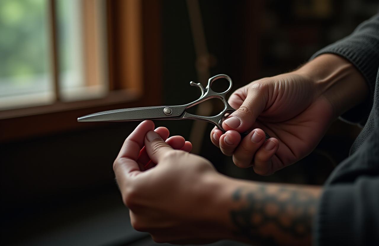 職人の手元とハサミ